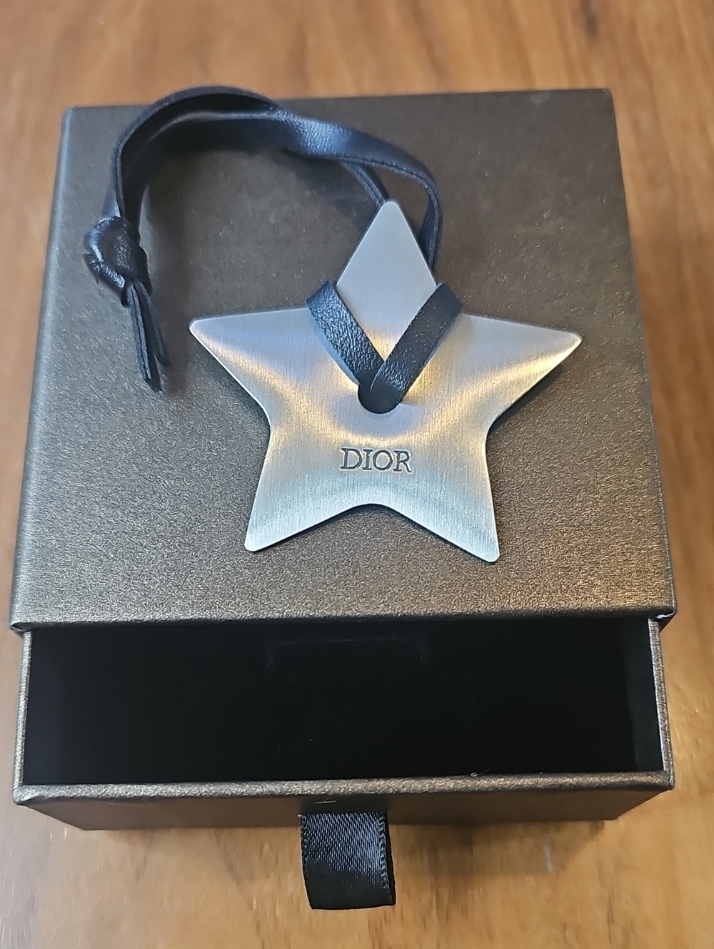 Dior Silver Star Leather Tag with Black Strap